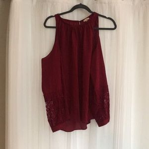Red Open shoulder top with lace detail